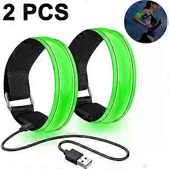 Rechargeable LED bracelet, 2 pcs luminous bracelets USB reflective band reflective band LED bracelet [XR]