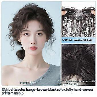 Parrucca con frangia riccia a 3 clip, traspirante, in misto capelli veri, con effetto baby hair e frangia, per donna.