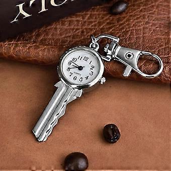 Mini sleutelvormig quartzhorloge met sleutelhanger, transparante wijzerplaat, slijtvast tashangertje, praktisch klein cadeau voor sportliefhebbers.