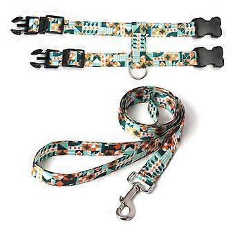 Pet cat and dog leash set, anti-breakage dog chain, adjustable cat and dog collar, green, size S1390