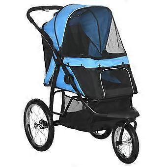 Dog buggy/stroller with reflectors, foldable, storage basket, sunshade, mesh windows, Oxford fabric, blue