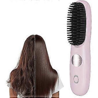 Cordless Hair Straightener Brush|Portable Mini USB Rechargeable Hot Brush with 3 Temp Settings&LED Display|Fast Heating Anti-Scald Design|Comp_yzad