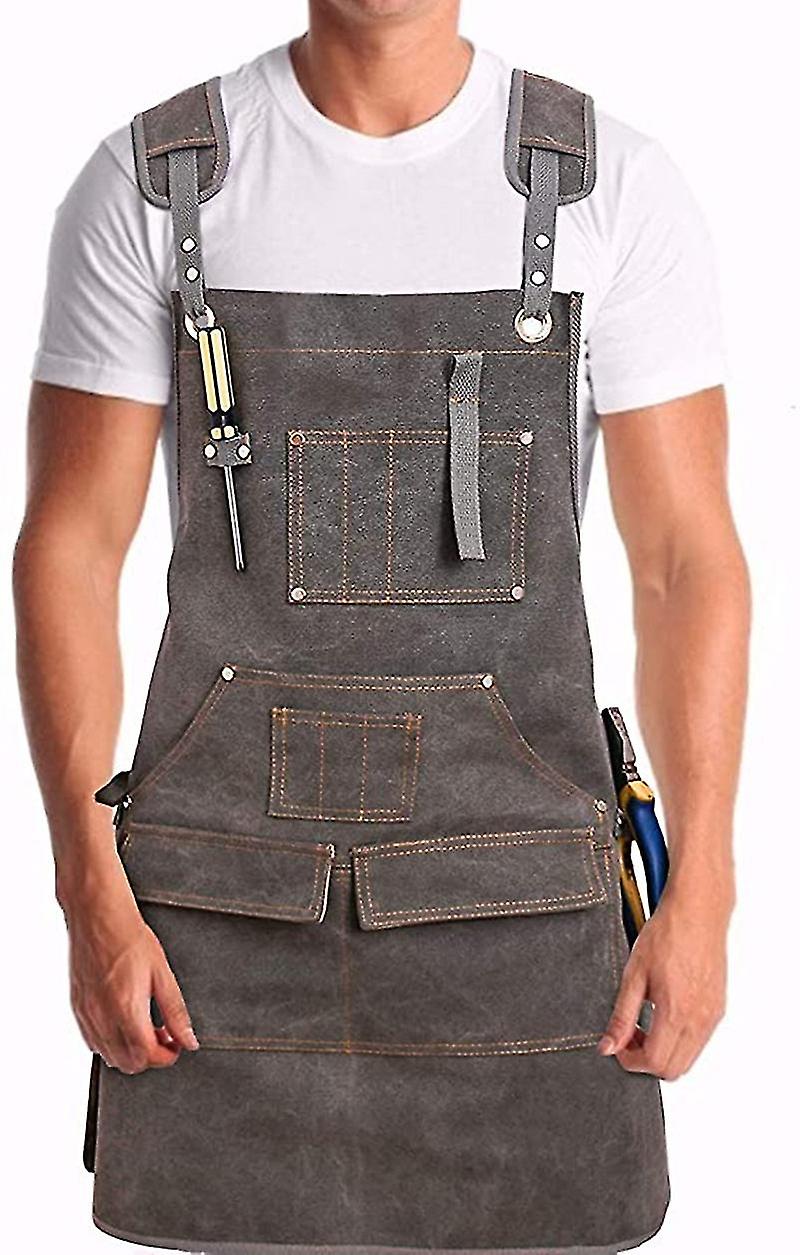 Heavy Duty Waxed Canvas Working Tool Apron With 9 Pockets, Adjustable Strap Aprons, Yellow SX