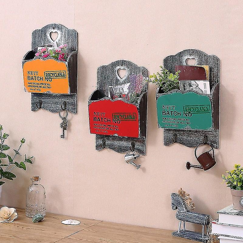 Mini Creative Retro Wooden Organizer Wall Hanging Box Key Hooks