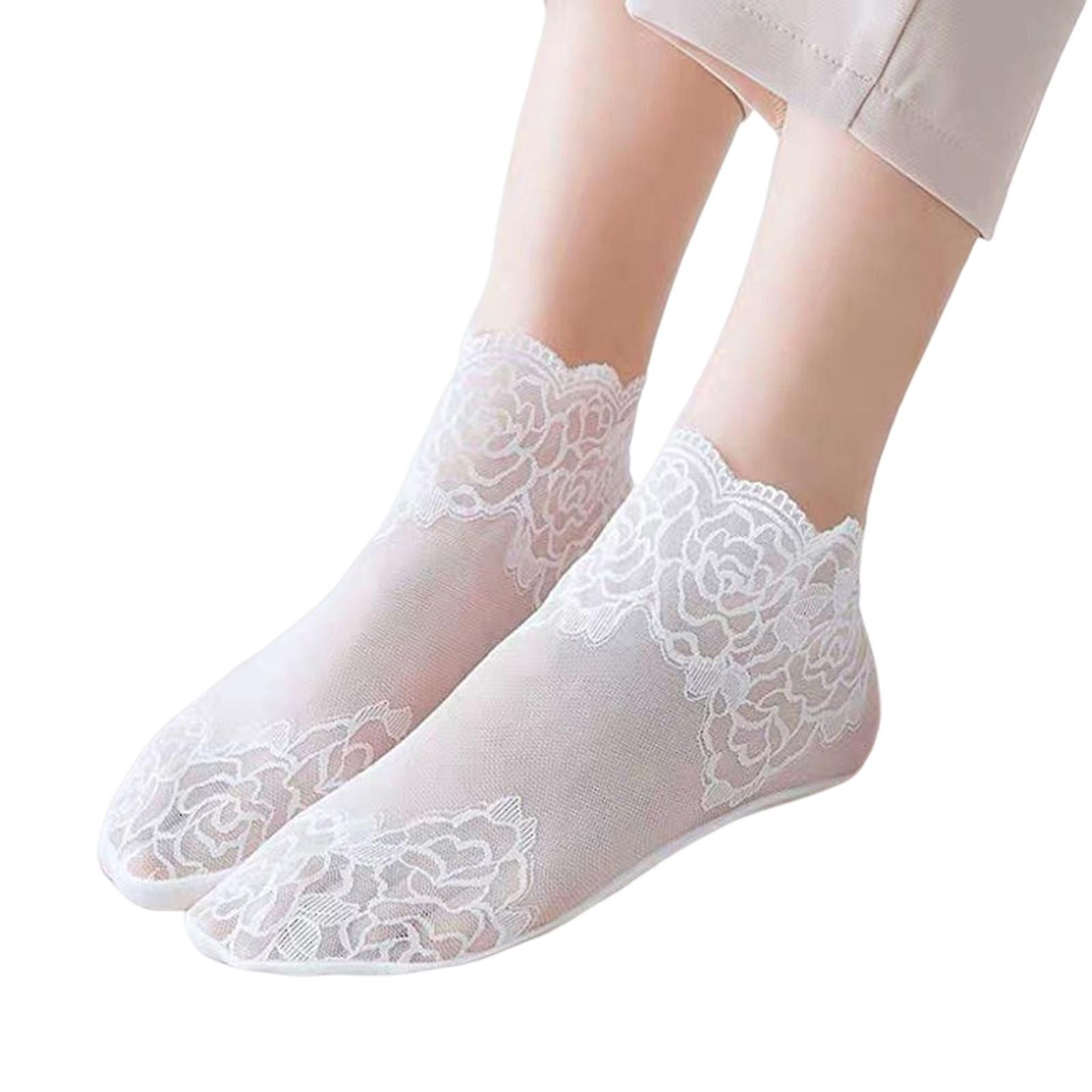 Lace Socks Women's Non-slip Thin Section Boat Socks Shallow Mouth Invisible Socks Cotton Bottom Short Silk Socks-r