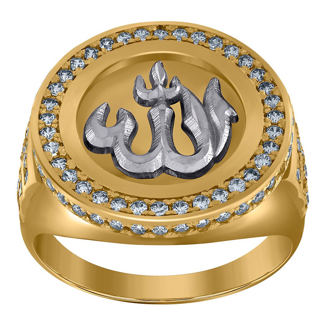 10k Two tone Gold Mens Cubic Zirconia Symbol Allah Religious Ring-Ring for Men - 6.5 Grams