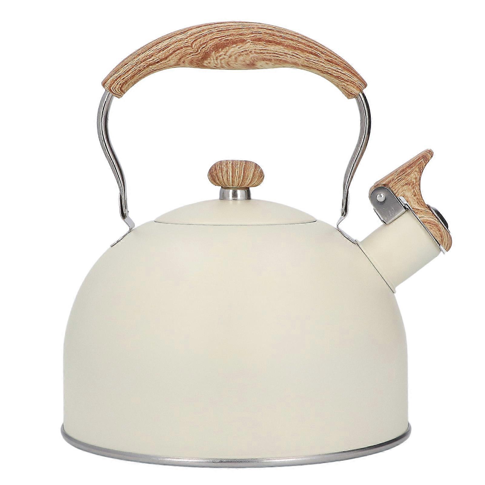 Whistling Kettle Stainless Steel Tea Kettle 2.5L Whistling Tea Pot Ergonomic Handle Teapot Beige