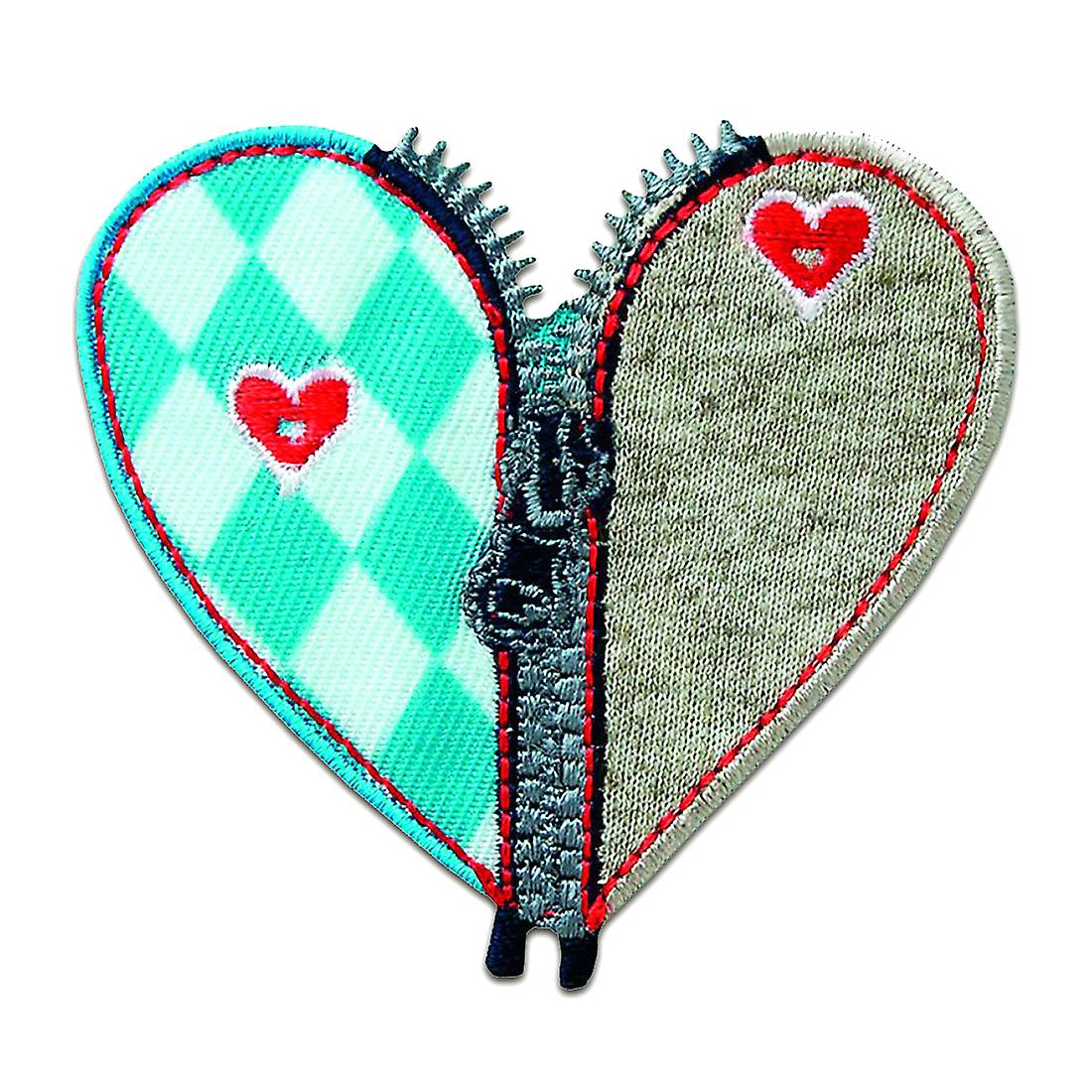 Patch / iron-on patch - Bavarian heart with zipper - blue/grey - 6x6,4cm - patch