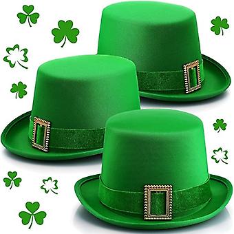 3 Pcs St. Patrick's Day Top Hat Cupid Costume Leprechaun Hat Green Hat With Buckle For Women Men Adult