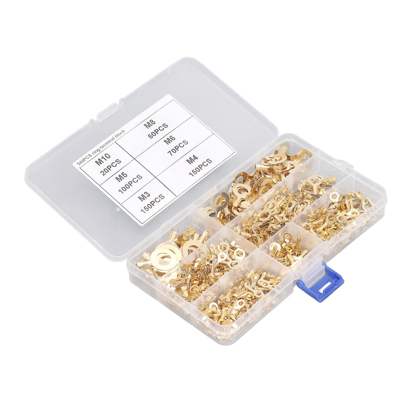 540Pcs Gold Brass Ring Terminal M3 M4 M5 M6 M8 M10 O Shape Terminal Wire Connector 