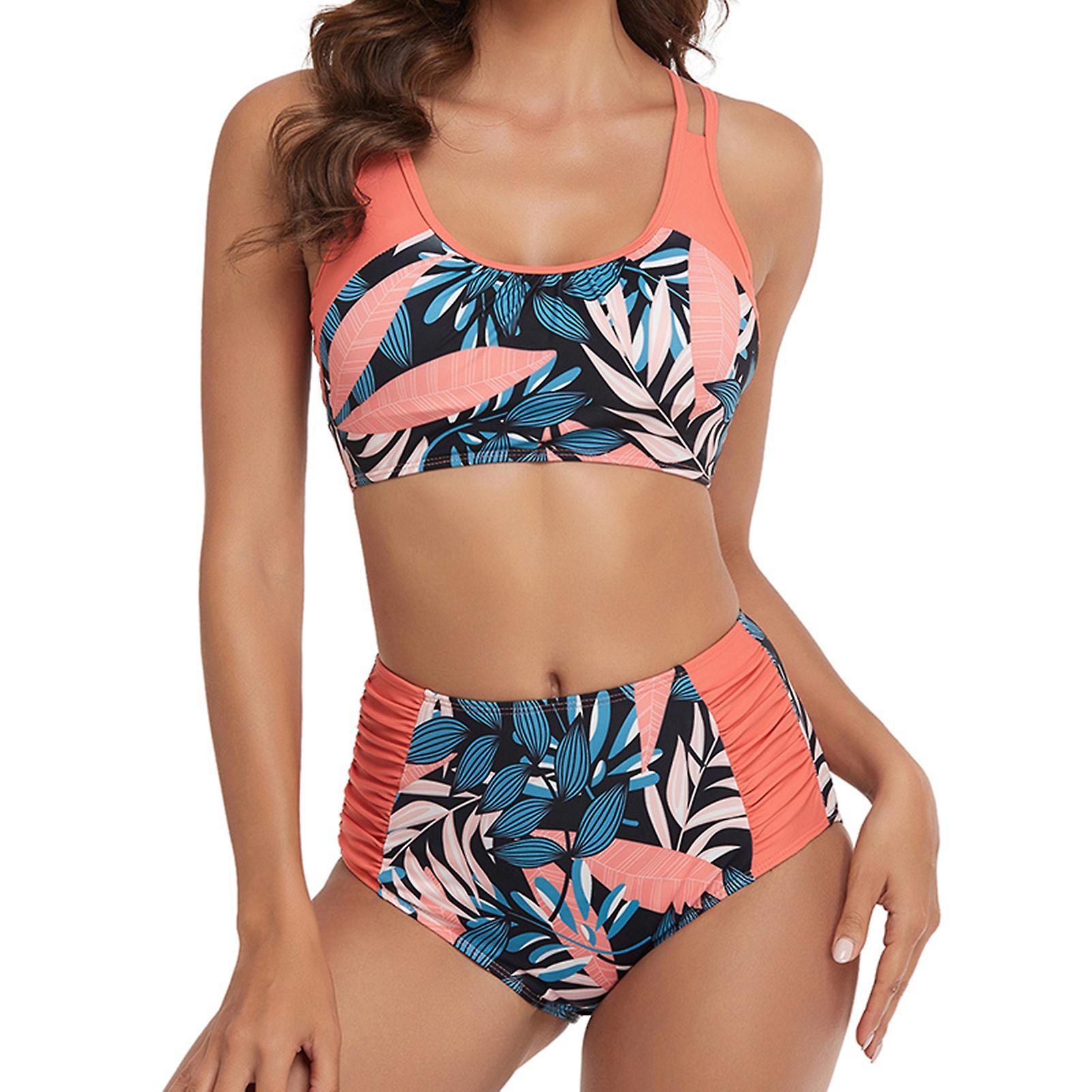 Women's Tankini 2-Piece High Rise Bathing Suits Cross Back Tank Top Crop Top Bikini Padded Corset