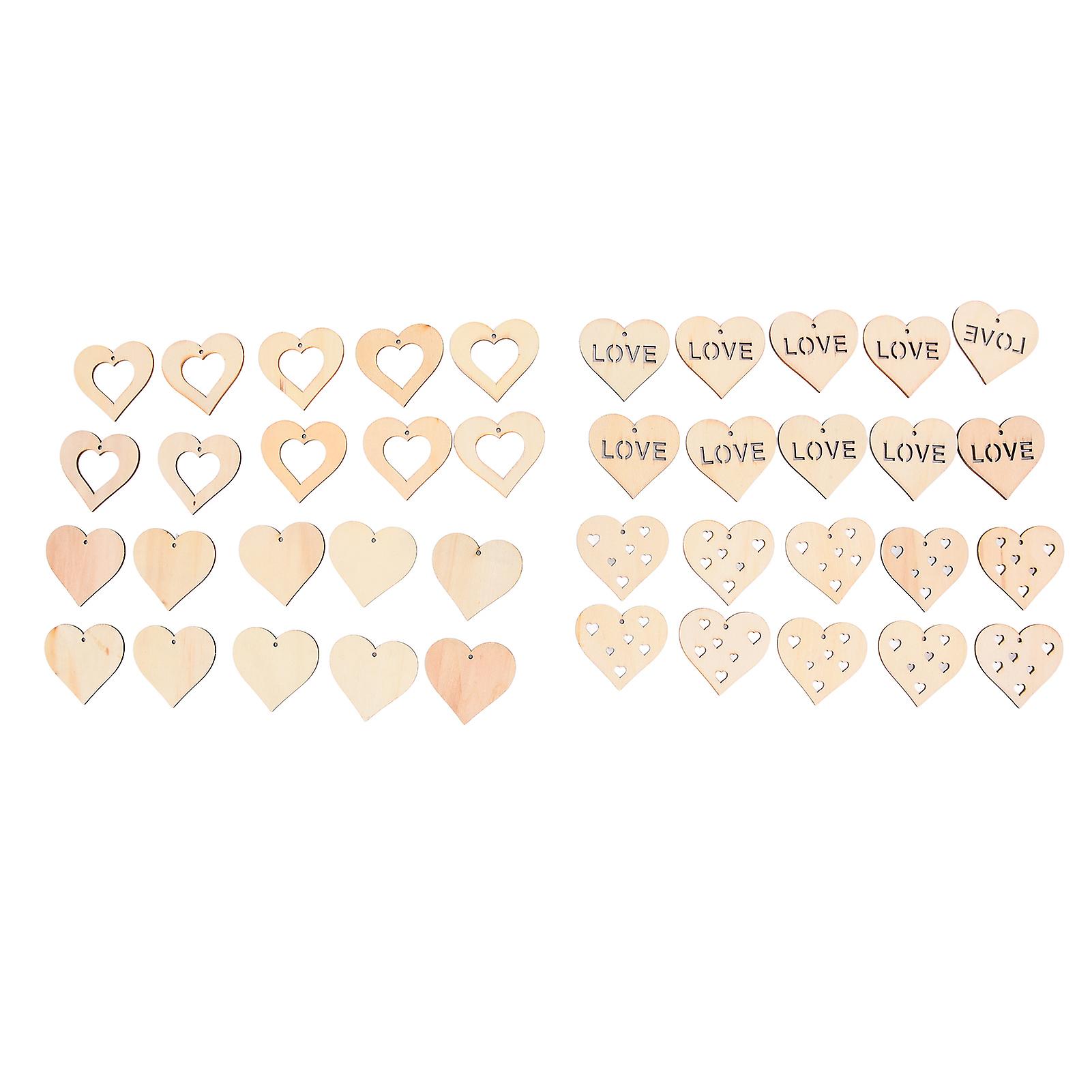 40pcs Mixed Heart Wood Pieces - DIY Rustic Unfinished Wood for Bookmarks and Gift Labels