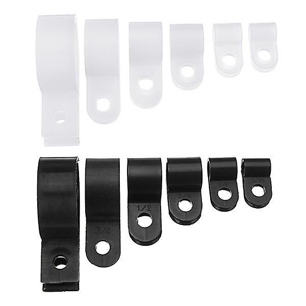 200Pcs Black White Plastic R Type Cable Clip Clamp For Multi Diameter Wire Hose Tube