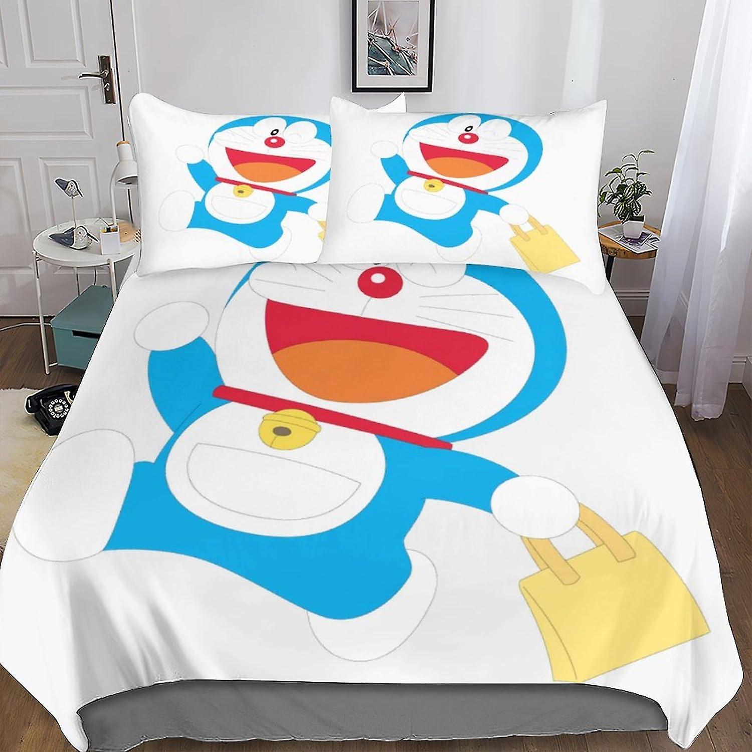 VCLUST Doraemon Bedding Set Housse Housse De Couette 3D Couvre-Lit 3D Mignon Anime Housse De Couette Avec Fermeture À Glissière Microfibre Douce Pour Enfants