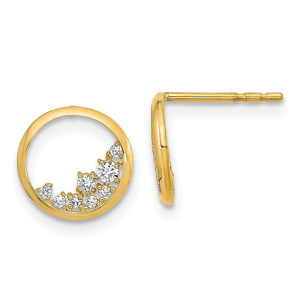 14k Gold Polished Open Circle Cubic Zirconia Post Earrings 9.25x9.25mm Wide Stud Earring for Women