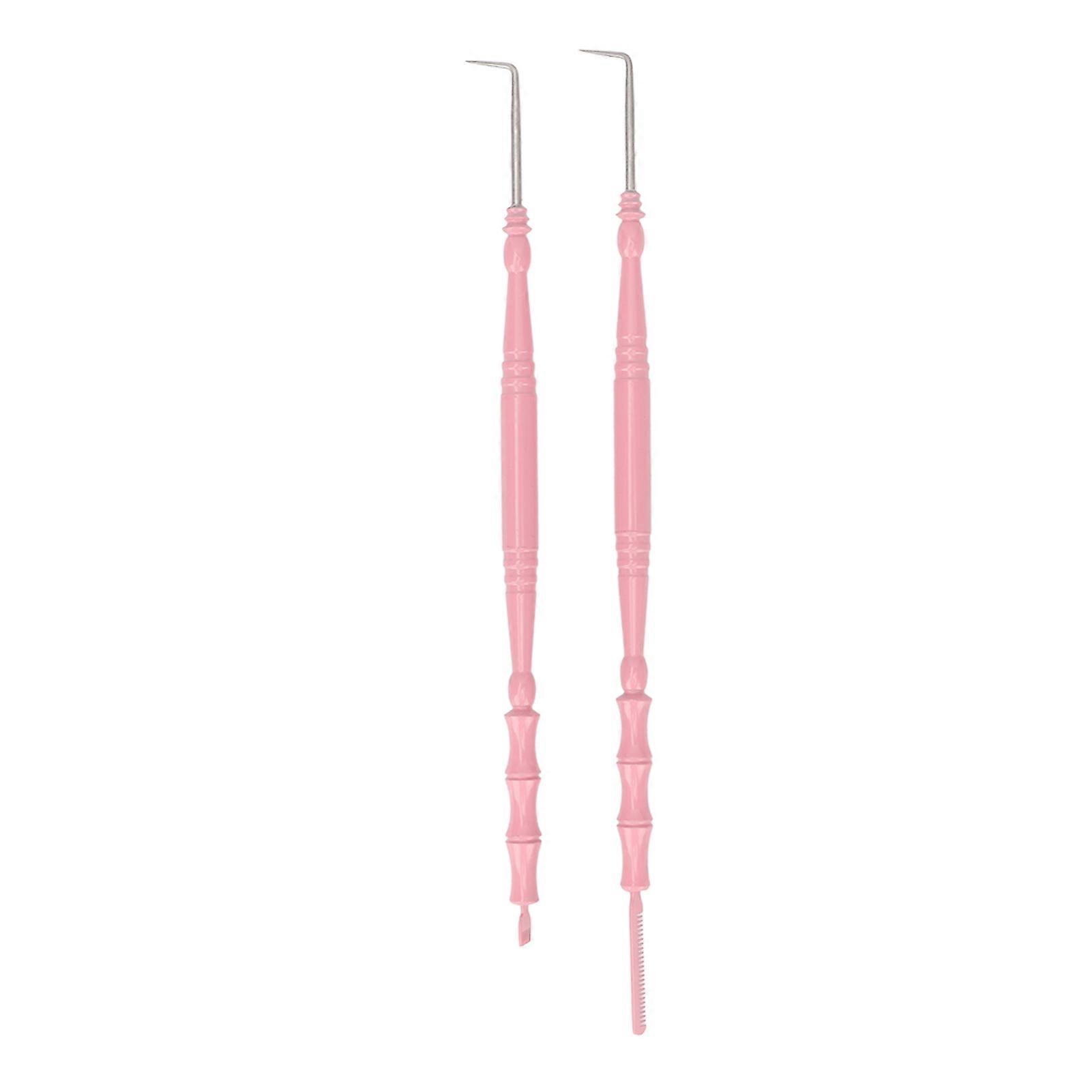 2pcs Lash Perm Tool Double Head Stainless Steel Bamboo Joint Shape Handle Lash Eyebrow Perm Separator Tool Pink