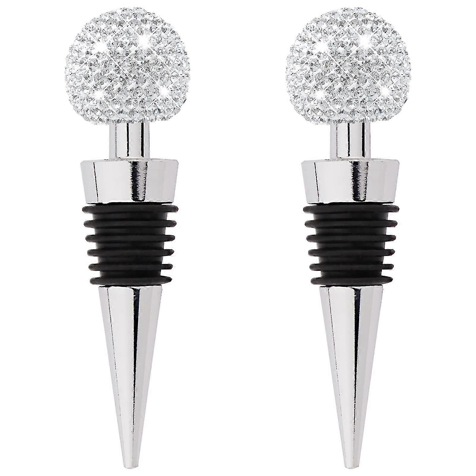 2pcs Bling Decorative Wine Stoppers,funny Cute Bottle Plug Made (white)