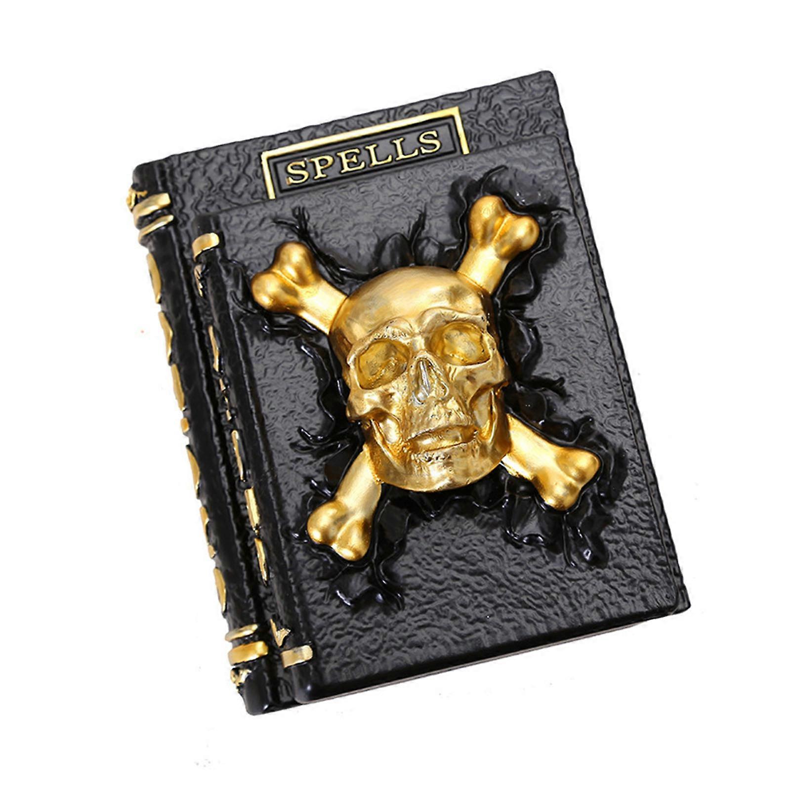Witch And Wizard Spellbook Tabletop Decoration Halloween Resin 3D Skull Spiderweb Book Stacked Figurine for Home Table Mantel Fireplace Decor
