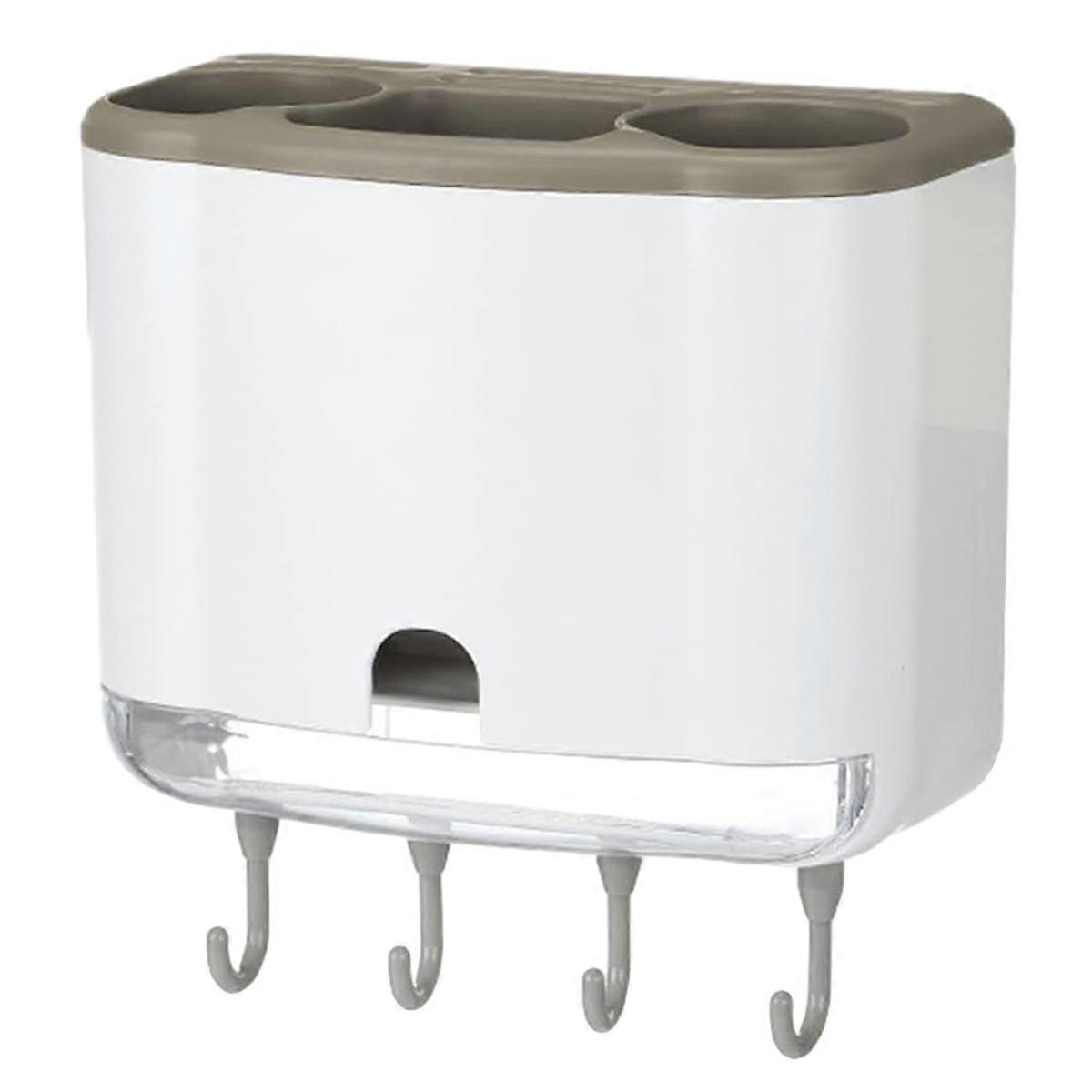 Wall tableware drainer, chopstick holder with 4 hooks and detachable drainage board, tableware organizer with 6 compartments for storing spoons, knive