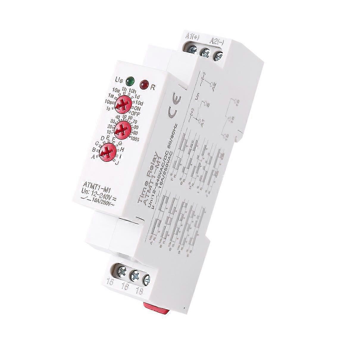 12-240VAC/DC Din Rail Type Time Delay Relay 16A/250VAC Multifunction Timer Relay with 10 Function C