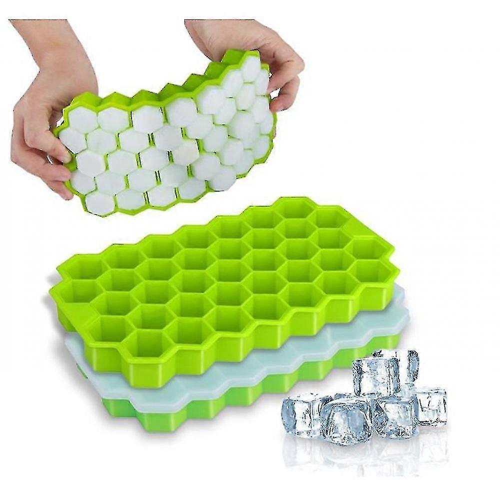 2 חבילות קוביות קרח סיליקון עם מכסה מגשי קרח גמישים Bpa חינם