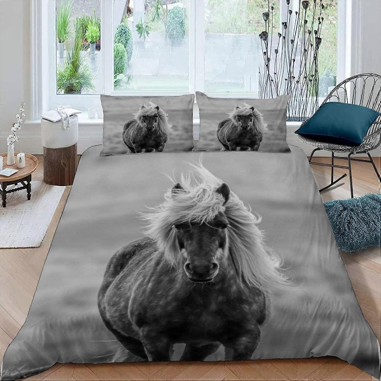 Påslakan till häst cm Barn 1 person 3 stycken med dragkedja 3D Retro Häst Sängkläder Set Tonåring Pojkar Flickor Ultra Mjuk Mikrofiber Med 2 Örngott