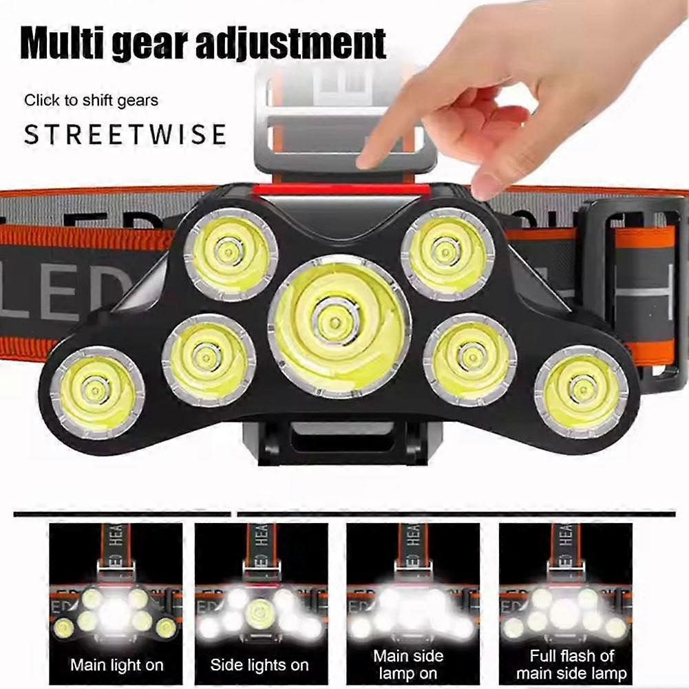 Headlamp 7x LED Super Bright Lumen Rechargeable Head Light Flashlight Torch