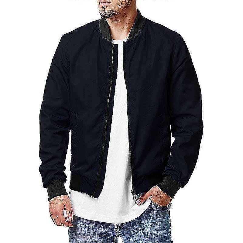 Män Bomberjacka Långärmad Full Zip Casual Coat Stand Collar Ytterkläder Med Fickor-XinHan