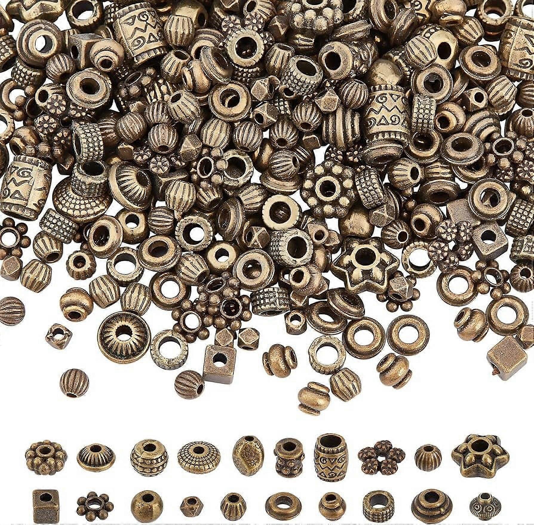 100g Tibetan Style Alloy Spacer Beads 20 Styles Random Mixed Metal Flower Cone Round Column Spacer Beads for DIY Jewelry Craft Making