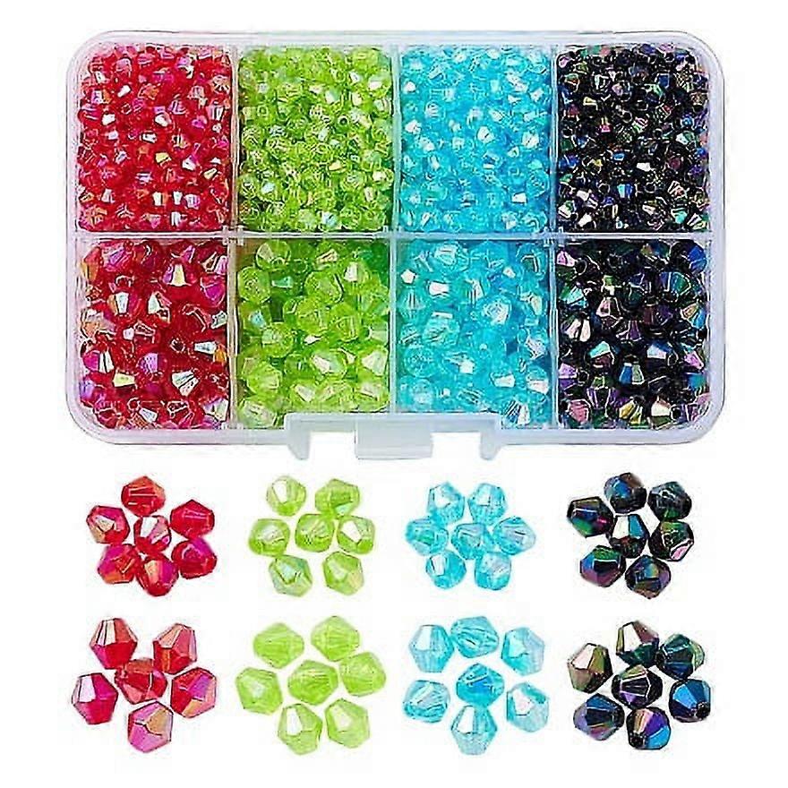 8 Style Bicone AB Color Plated Eco-Friendly Transparent Acrylic Beads Mixed Color 4~6x4~6mm Hole: 1mm