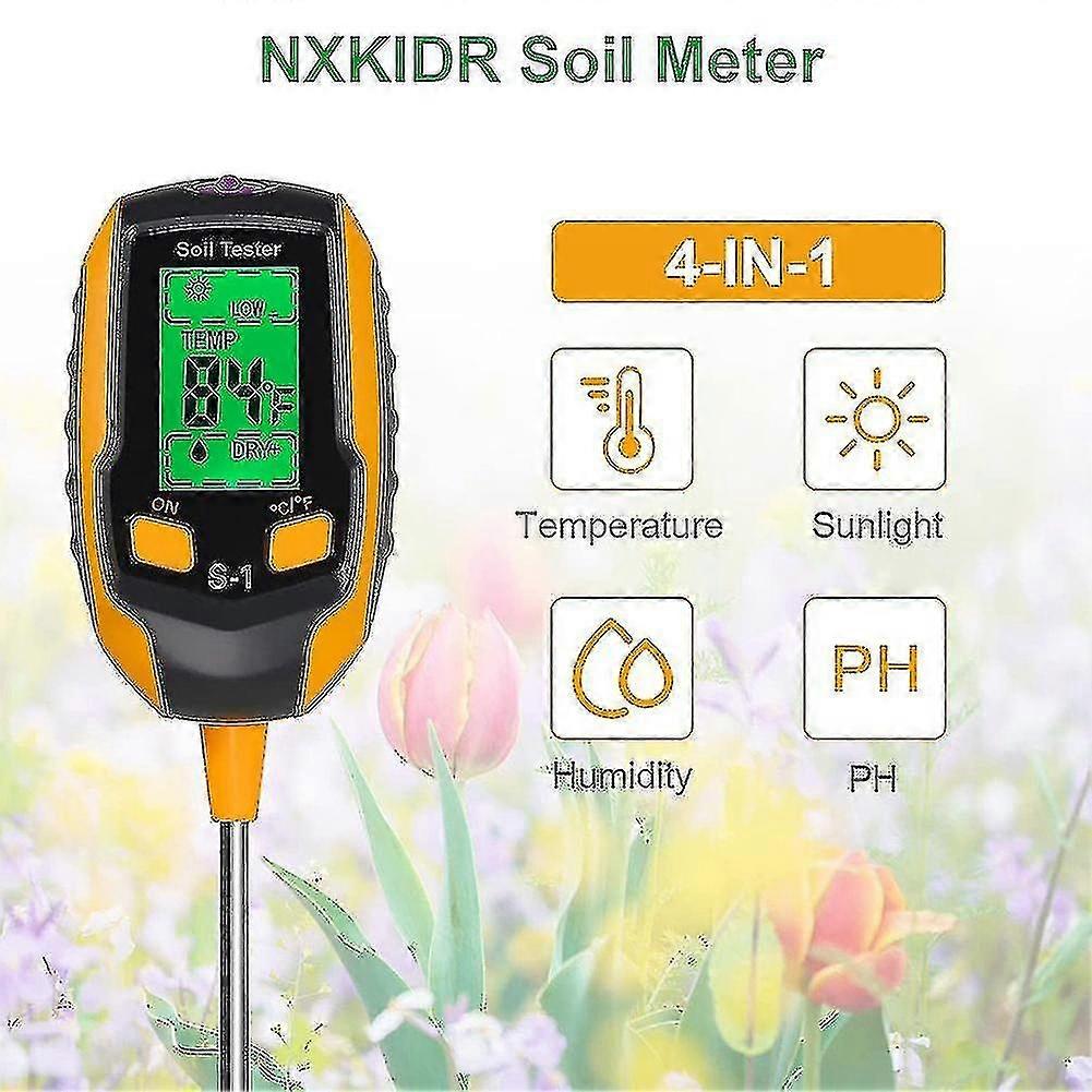 Soil Ph Meter, Digital Plant Moisture Meter With Ph/temperature/light