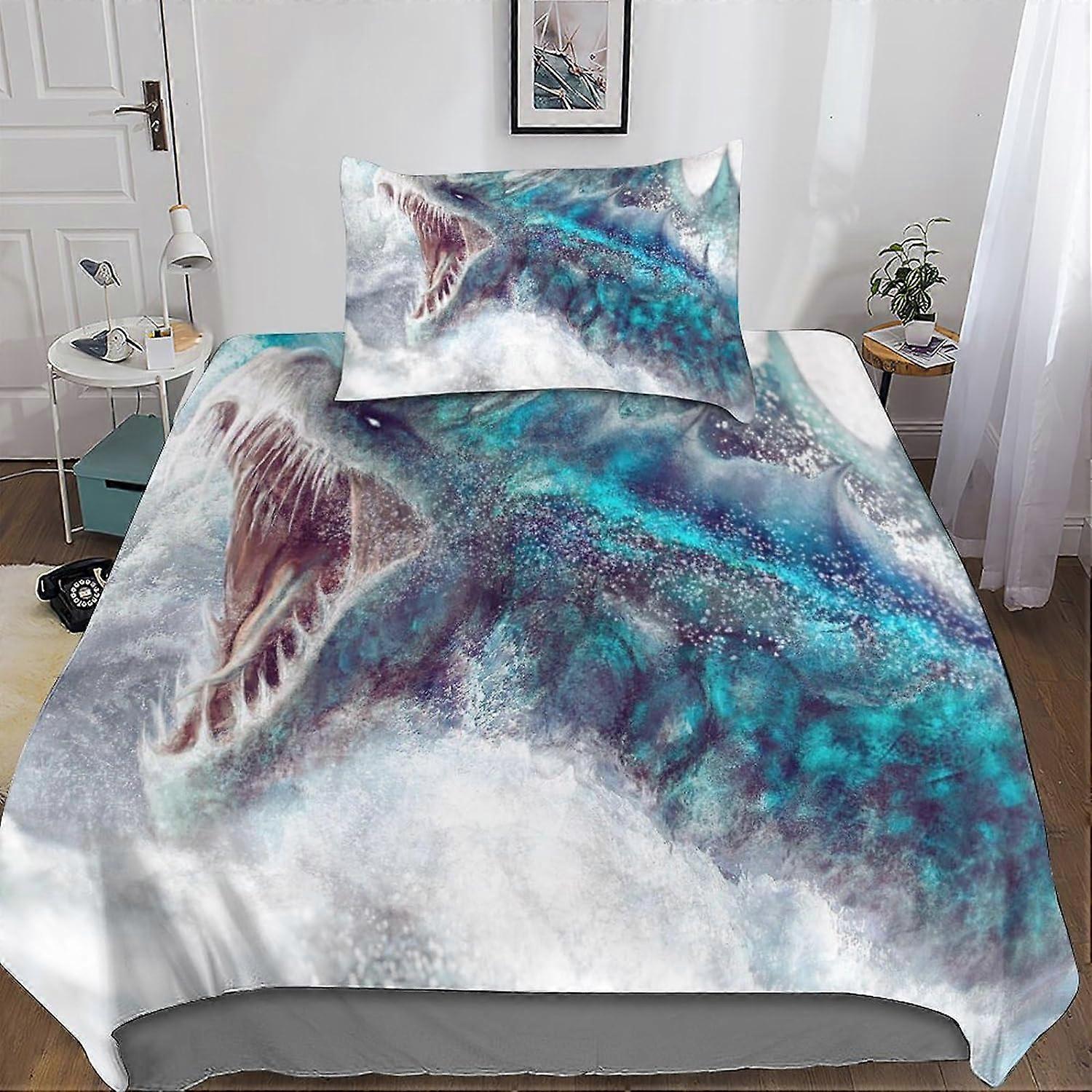 غطاء لحاف دراجون دي المطبوع غطاء لحاف من الألياف الدقيقة من دراغون كينج ، مع مجموعات قطع وسائد للبالغين والأطفال طقم مفروشات سين 135 * 200 درجة مئوية