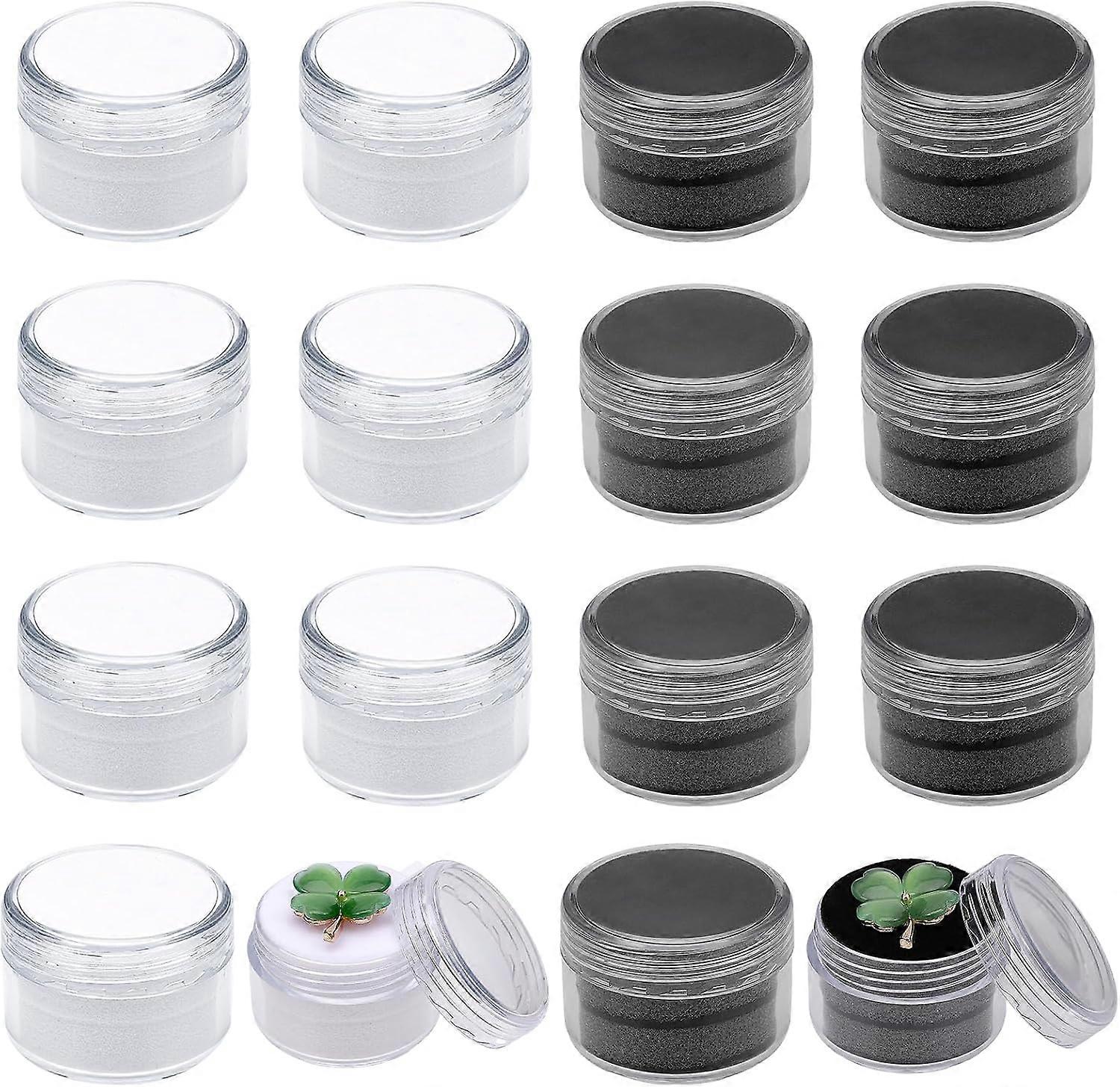 16Pcs 2Colors Clear Gemstone Box Rectangle Transparent Diamond Display Case Plastic Containers Holder with Clear Top Lids and Sponge Black and White 1