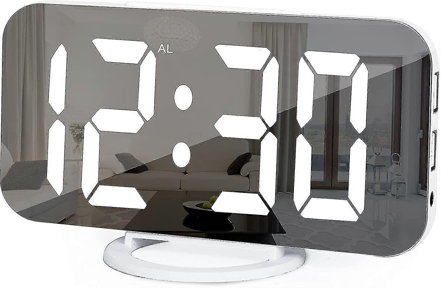 Digitaler Wecker,wecker Am Bett,7 « led-spiegel-wecker, Mit 2 Usb-ladeanschlssen,schlummermodus,automatische Helligkeitsanpassung,einfach Einzurichtend