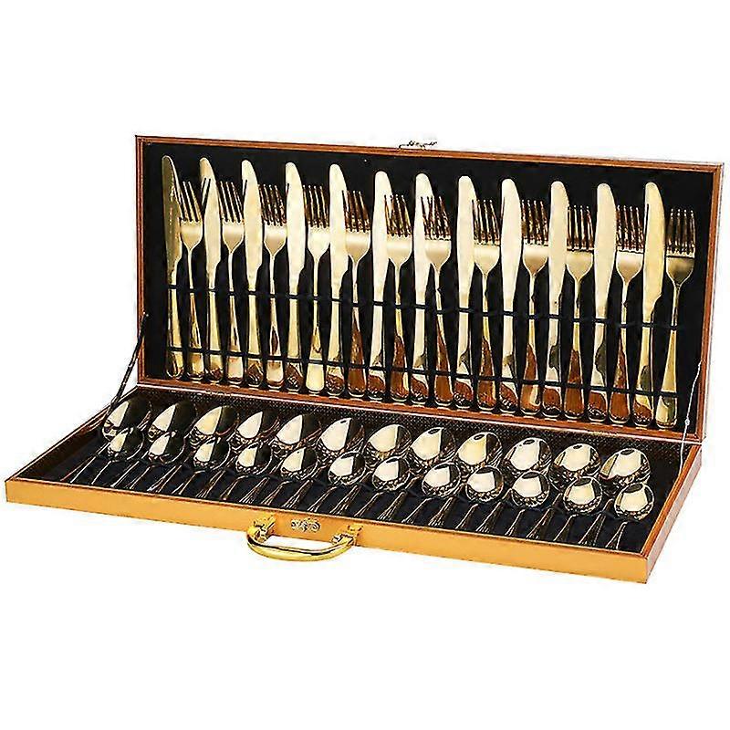 Besteck Set 12 Personen, Besteck 48-teilig Aus Hochwertigem Edelstahl Spiegelpoliertes Design Golden