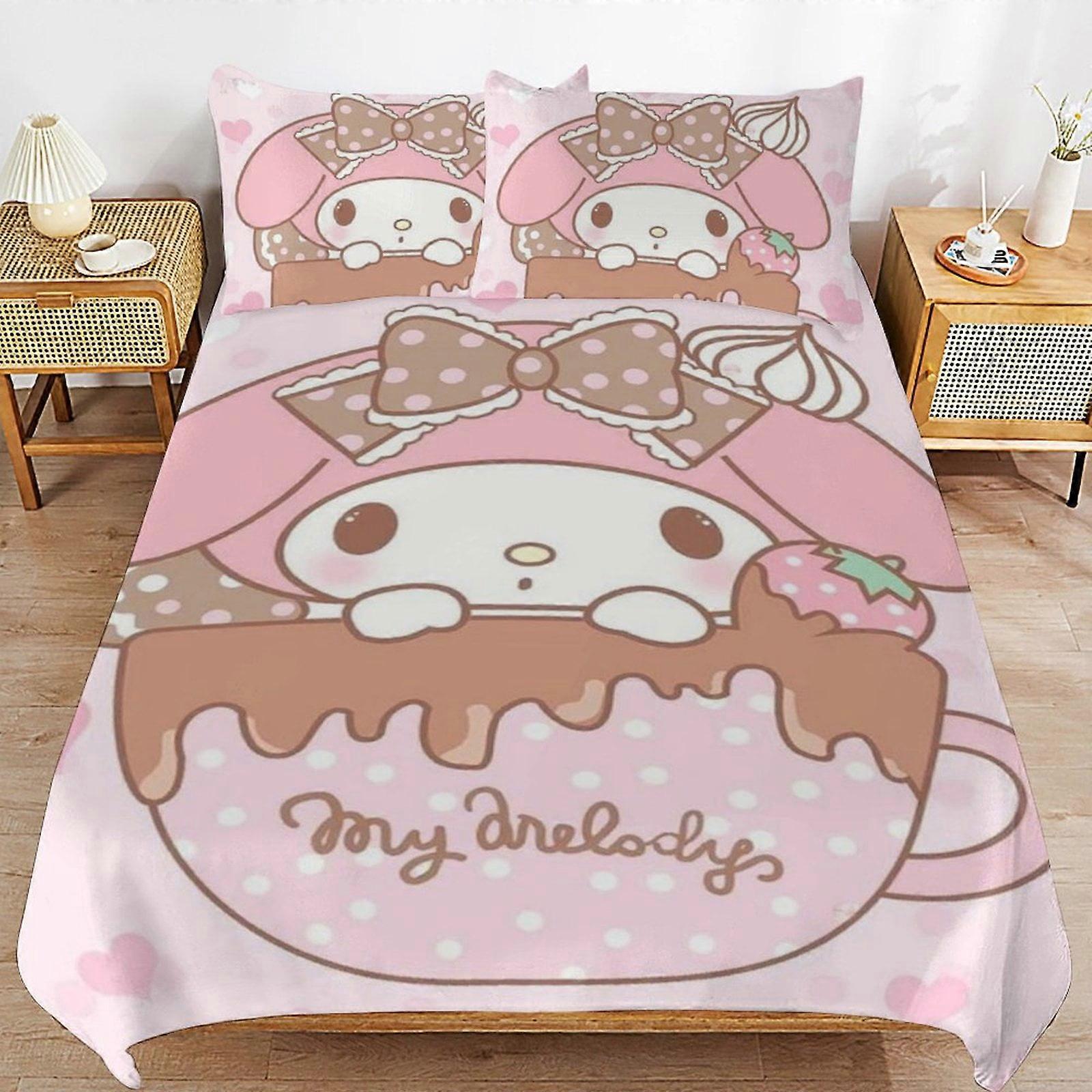 a1588 Conjunto de Capa de Edredom My Melody, Conjunto de Cama de 3 Peças 86x70" Conjunto de Capa de Edredom Decorativa com Impressão Dupla Face (1 Capa de Edredom + 2 Fronhas)" jfr