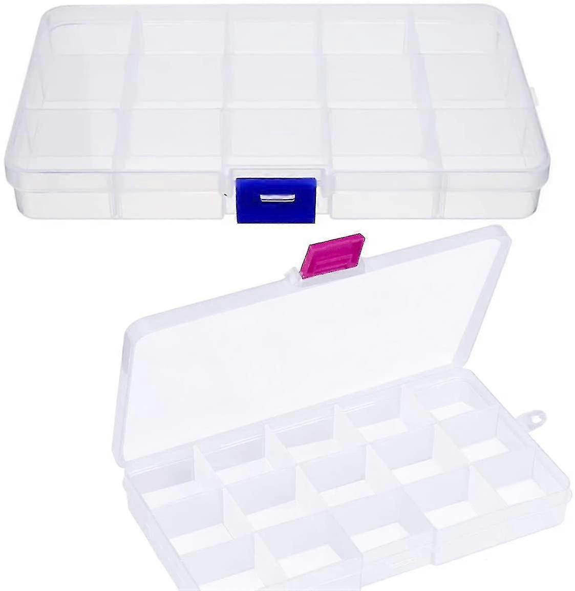 2pcs Assortment Box Plastic Small Sorting Boxes For Small Parts Transparent Storage Box With Lid 15 Compartments Adjustable Assortment Box Small Empty