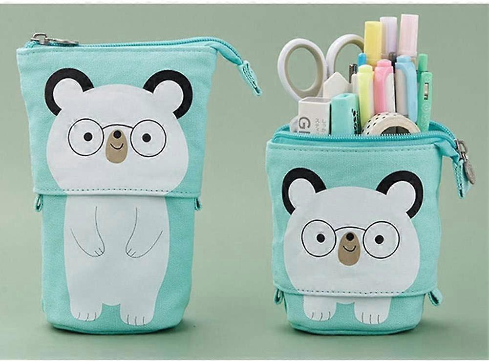 Retractable canvas pencil case, cute bear pattern pencil holder