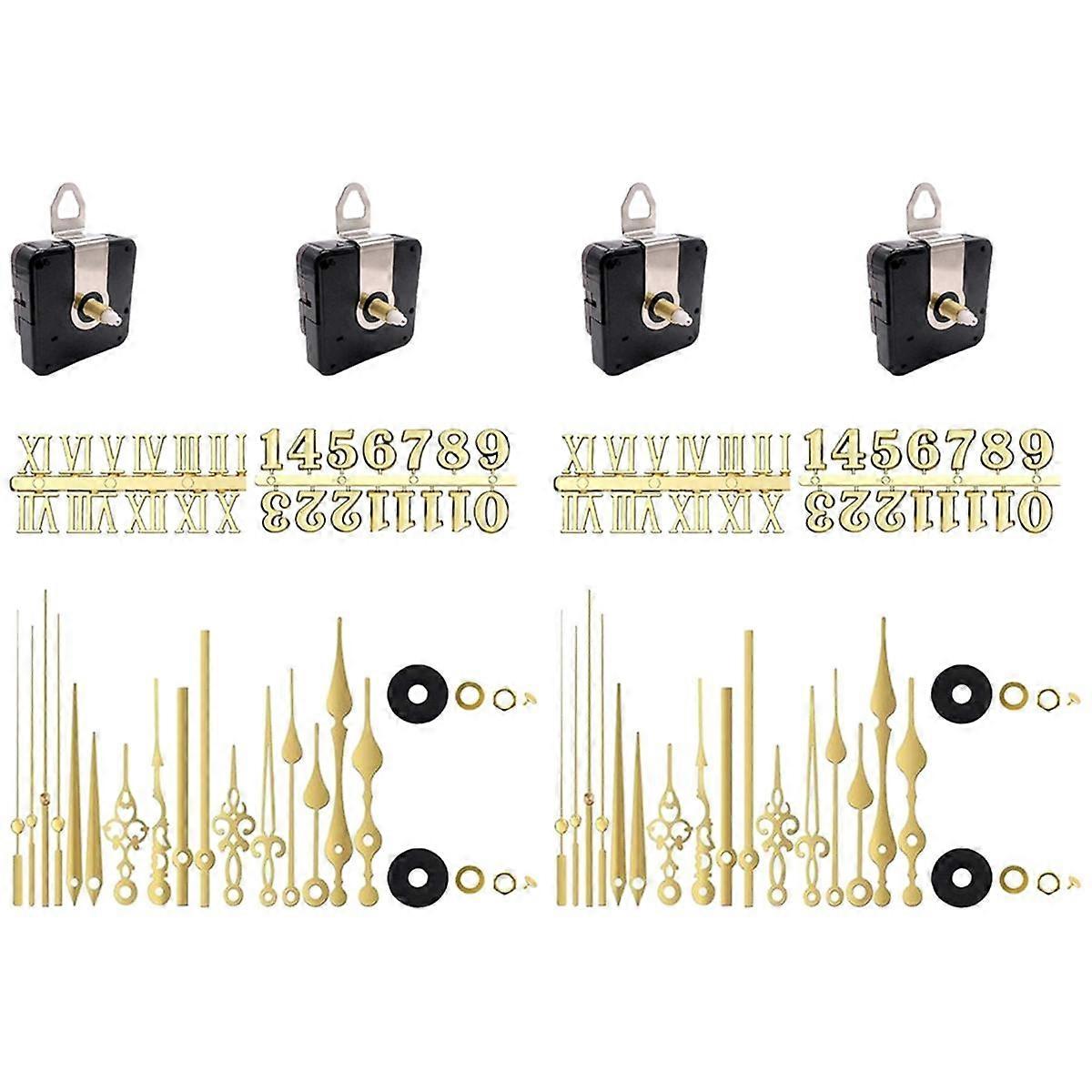 4 Pcs Quartz Clock Movement Parts 12 Set Gold Hands Contains Numerals Kit for Clock Repair Parts Re