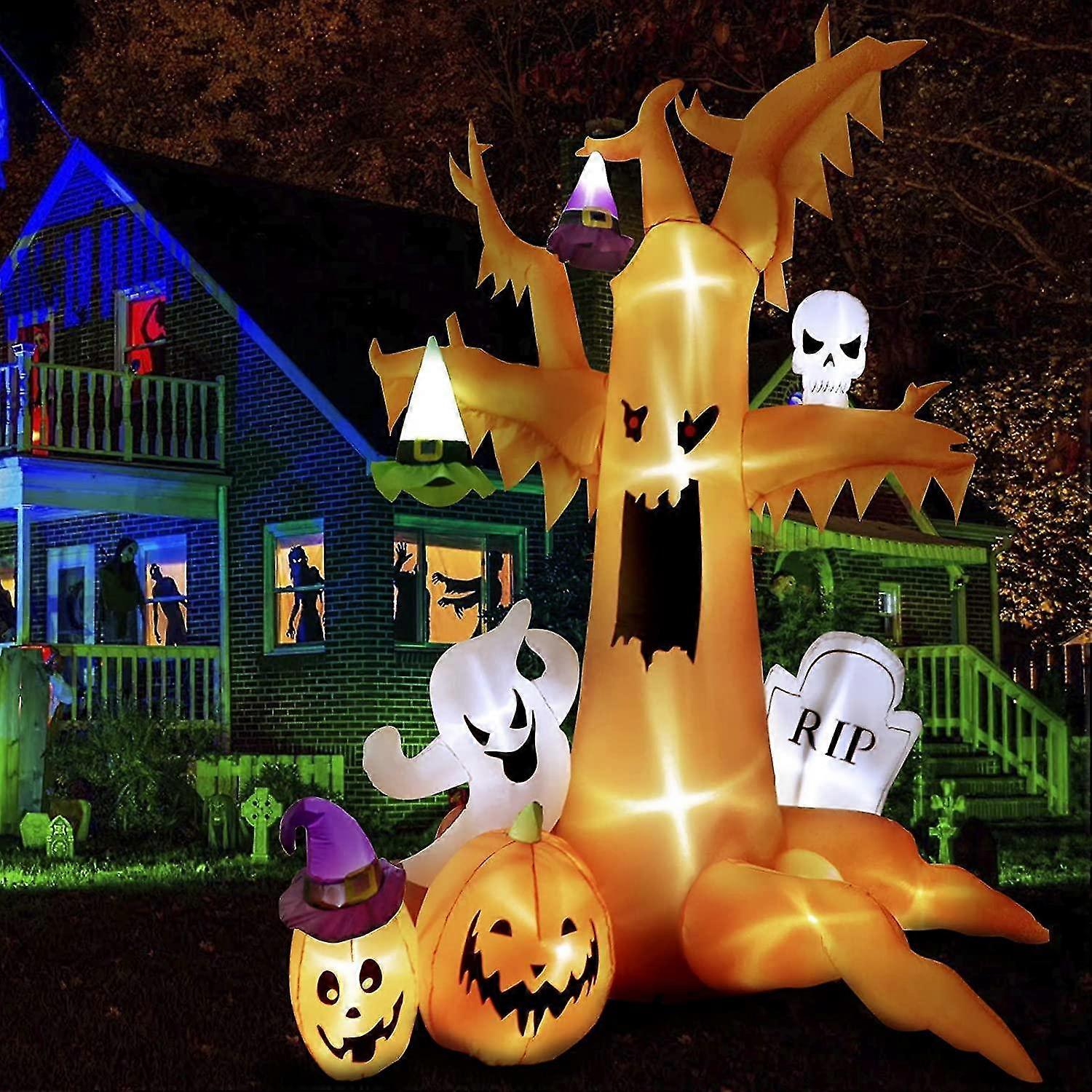 8Ft Halloween Inflatables Dead Tree with Ghosts Pumpkins Witch Hats Inflatable Halloween Dec