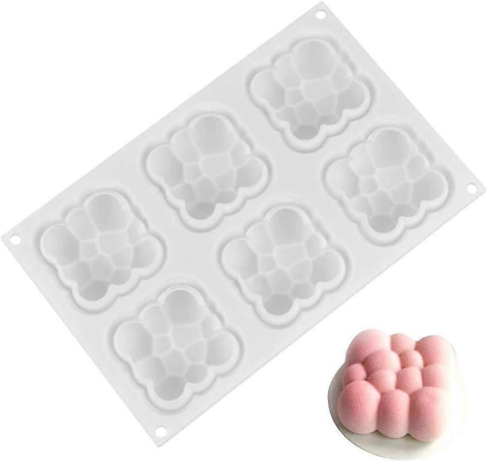 GOODGDN 3D Bubbles Clouds Silicone Mold, Square Mousse Cake Baking Molds, Dessert Molds for Jelly, Ball Pastry and Ice Cream Bombe for Baking 6 Caviti