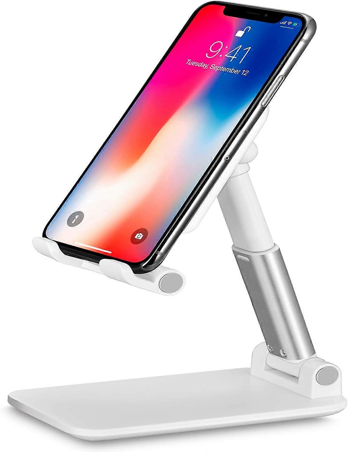 Adjustable Desktop Cell Phone Stand - Foldable Tablet Holder with Anti-Slip Base and Charging Port