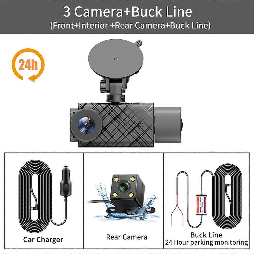 Dash Cam 3 Telecamera Per Auto Videoregistratore FHD 1080P Tre Canali DVR Video Registratore Dashcam 24h Parcheggio Monitor Videocamera