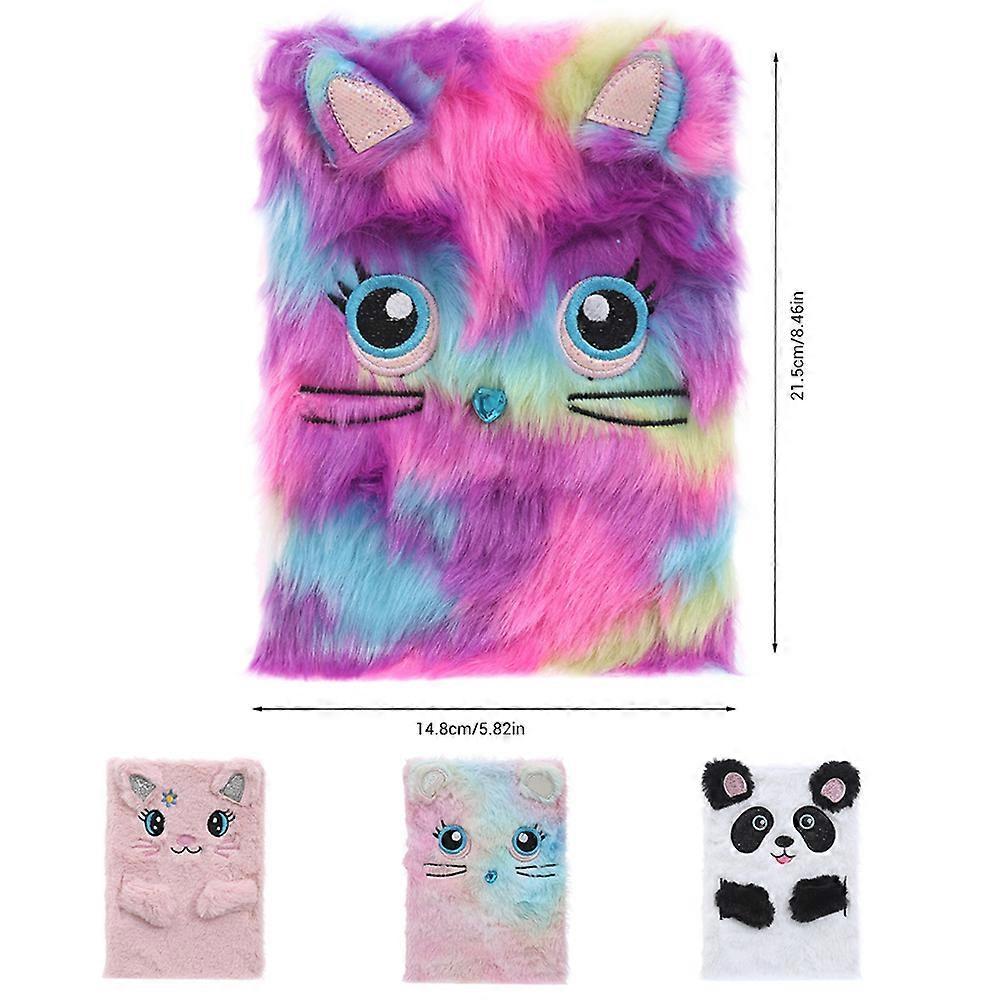 Fluffy Plush Cartoon Notebook for Girls - cute diary book 21.5x14.8cm perfect for students gifts