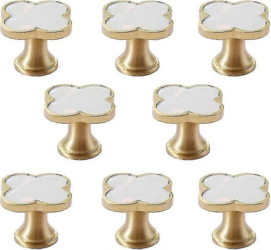 1.3" Solid Brass Clover Knobs Bathroom Cabinet Knobs Mother Of Pearl Decorated Kitchen Pulls Brushed Gold Drawer Knobs And Pulls (8, White) PXCL