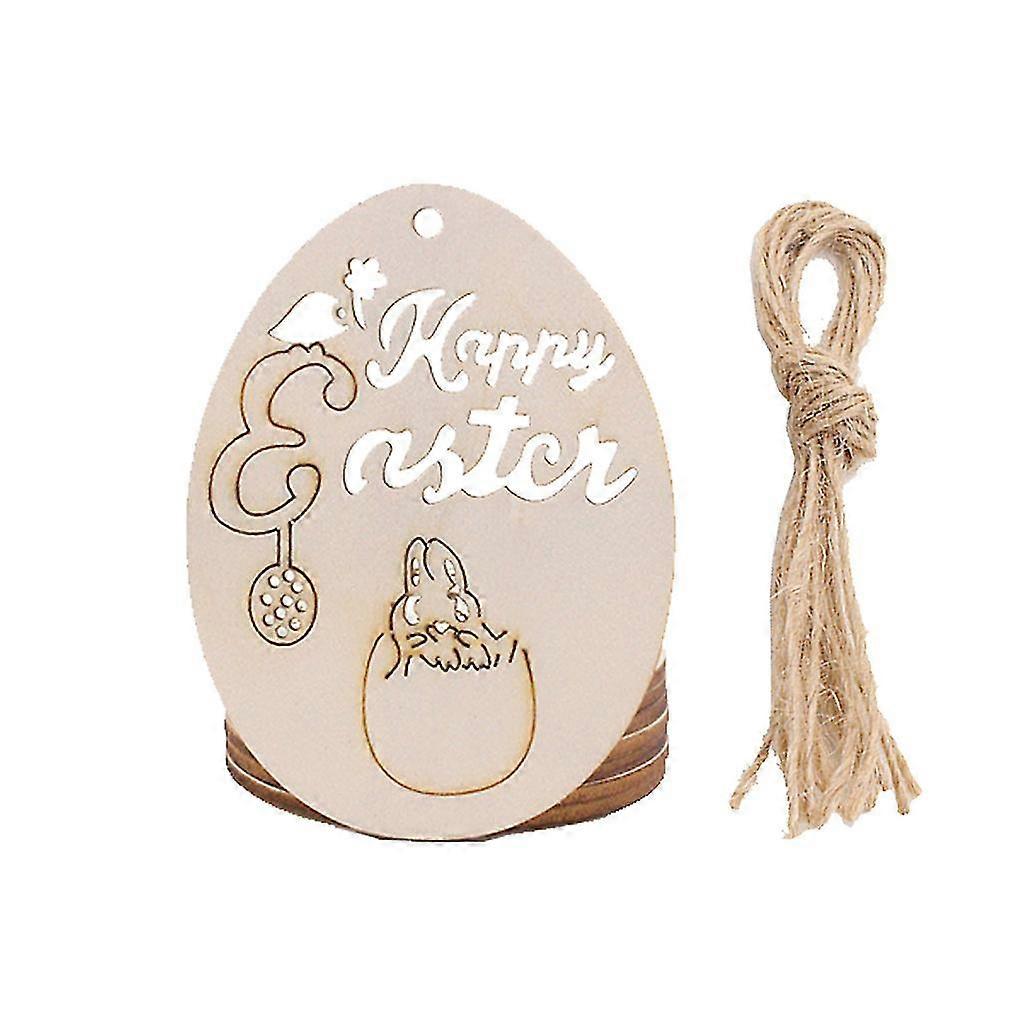 10 Pcs/Set Happy Easter Party Wooden Ornaments Cute Carving Egg Shape Slice Disk