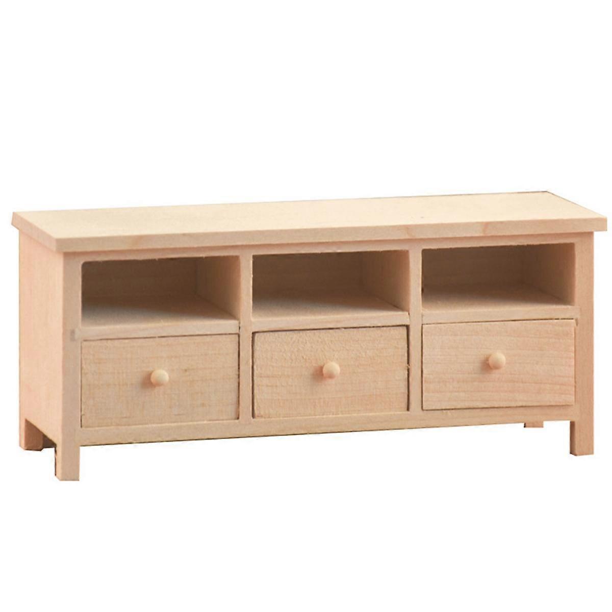 1/12 Miniature Mini Simulated Wooden Cabinet Lockers TV Cabinet with Drawer Furniture Model Toy Acc