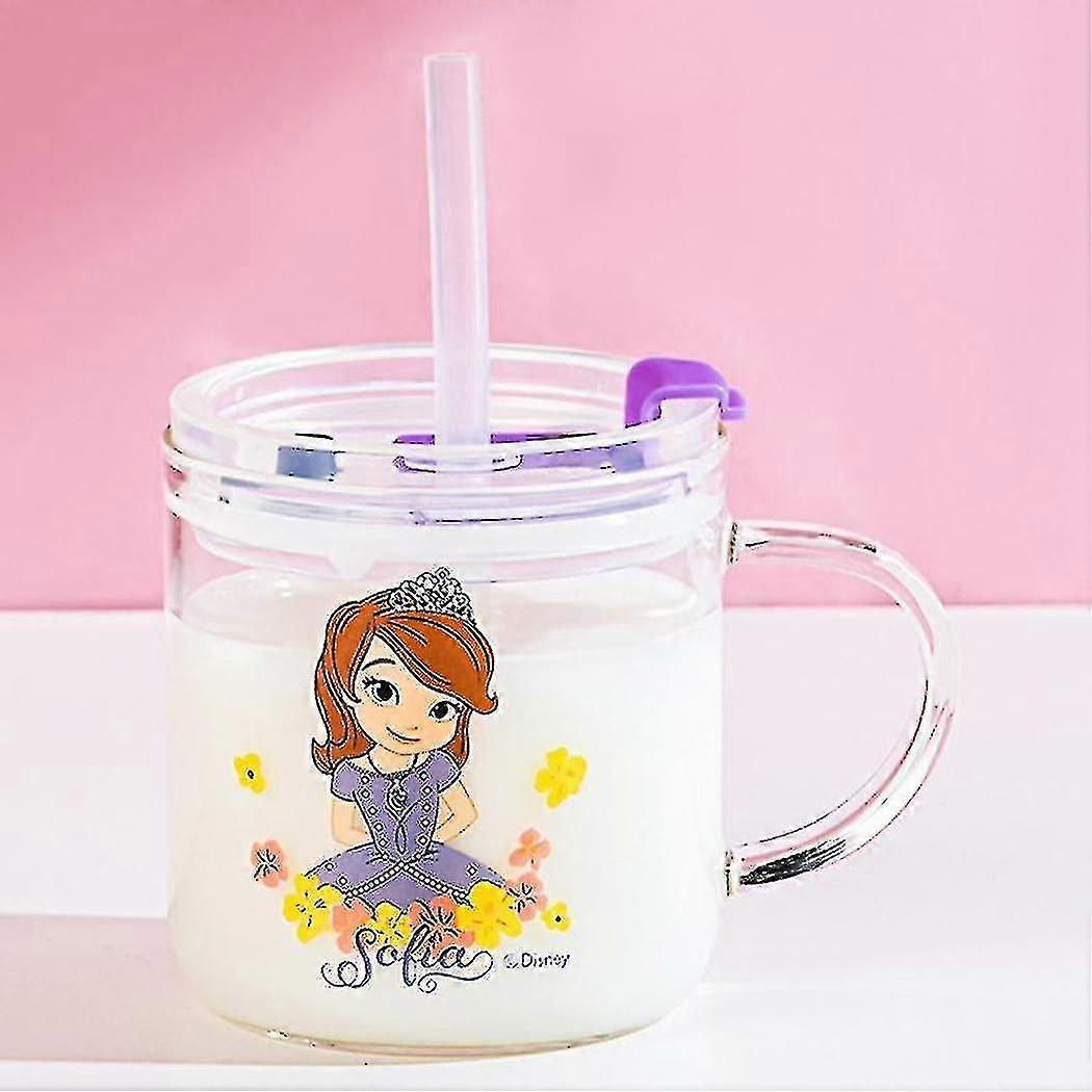 測定スケール付き漫画透明ミルクカップ蓋こぼれプルーフストロー