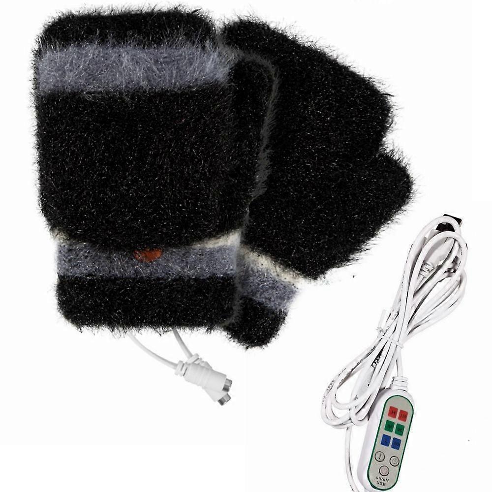 vinter efterår grå halv finger flap imiteret mink opvarmede handsker med timer, B