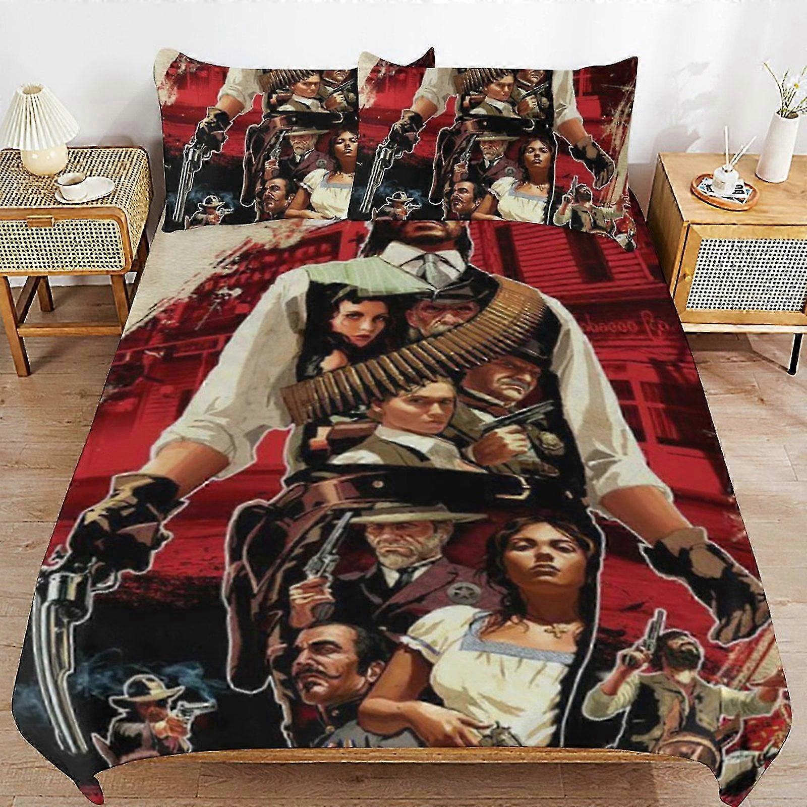 o1293 Lakan Red Dead Redemption Täcke Set3 delar Påslakan Set Mjuka sängkläder Se för alla årstider (1 påslakan och 2 örngott) Säng Shee